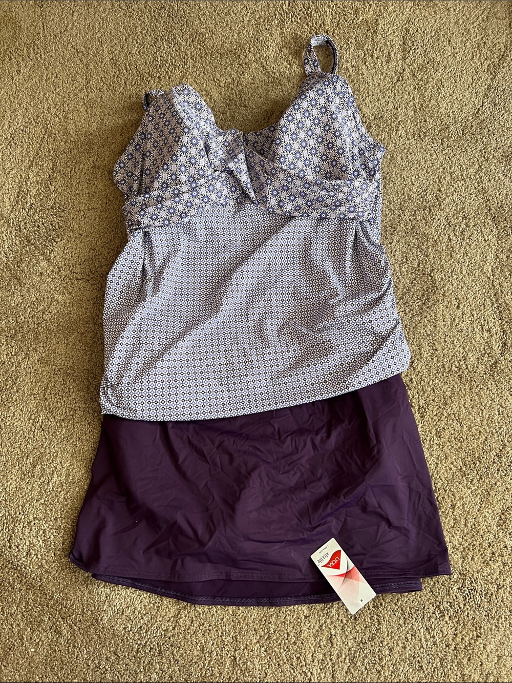Lands' End Purple Floral-Print Two-Piece Tankini with Solid Skirted Bottom